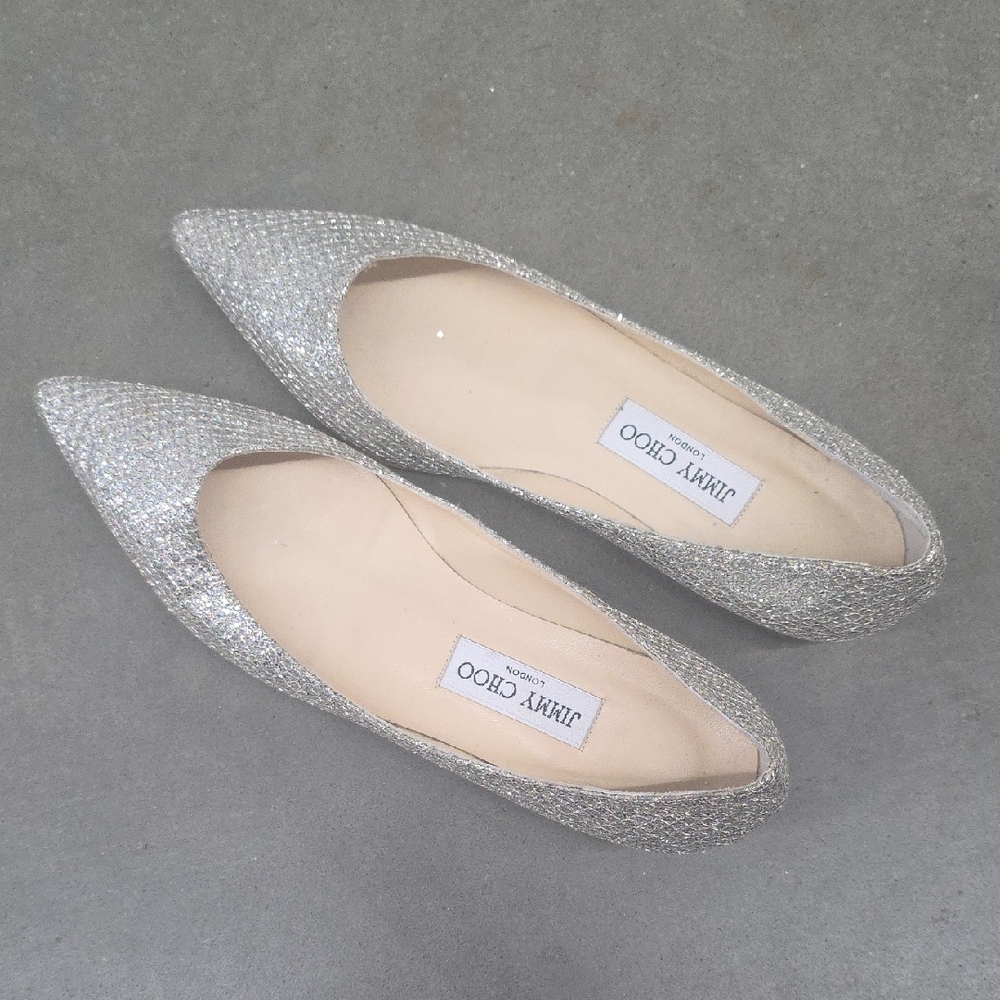 Jimmy Choo Sparkling Silver Flats